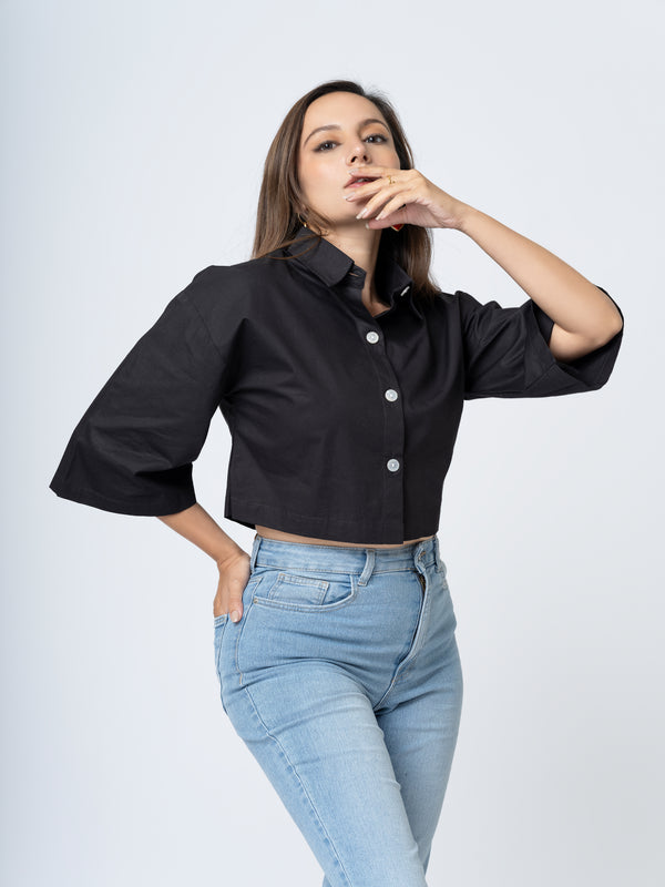 Black Crop Shirt Top