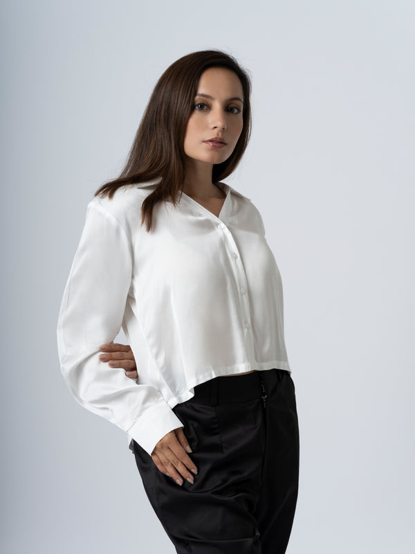 WHITE CROPPED COTTON SHIRT